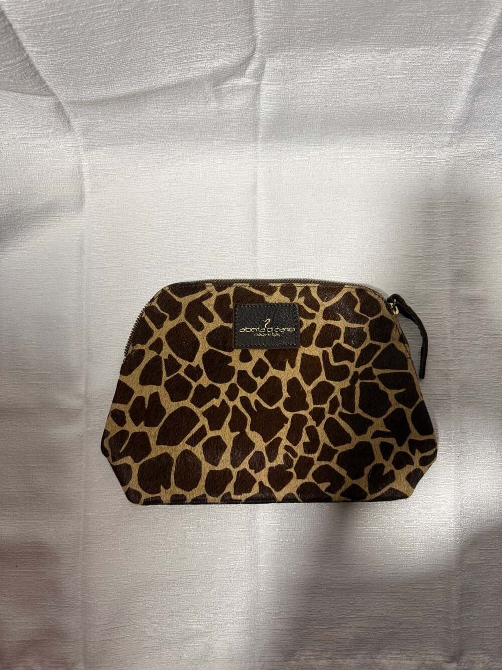 Alberta Di Canio Giraffe Print Pony Hair Leather Makeup Clutch Bag